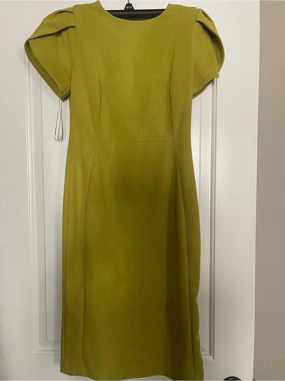 Calvin Klein Olive Green Midi Dress with Puff Sleeves